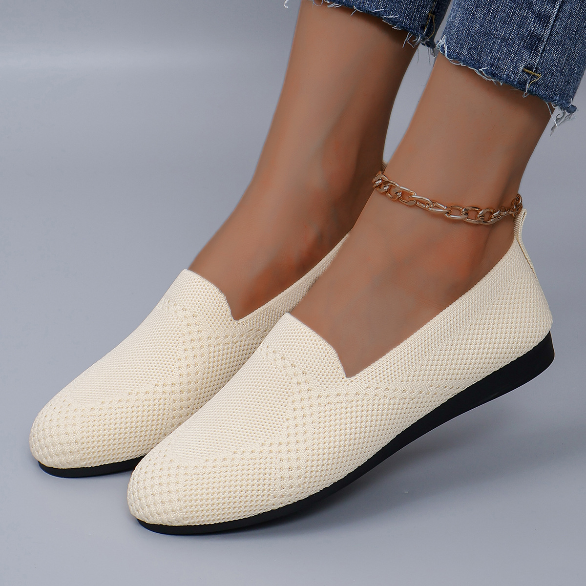 Chaussures simples pour femmes, mocassins paresseux respirants à bouche légère_voghion.com