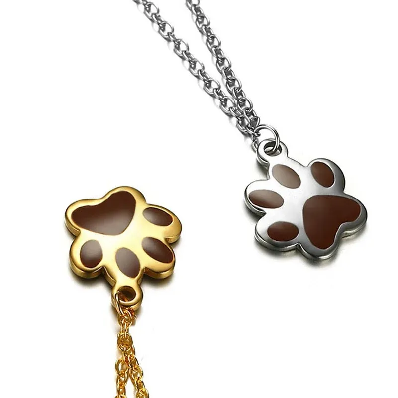 Semplice ciondolo a forma di zampa di cane, coppia di collane da donna e da uomo, in acciaio inossidabile, gioielli alla moda, regali di Natale per la fidanzata_voghion.com