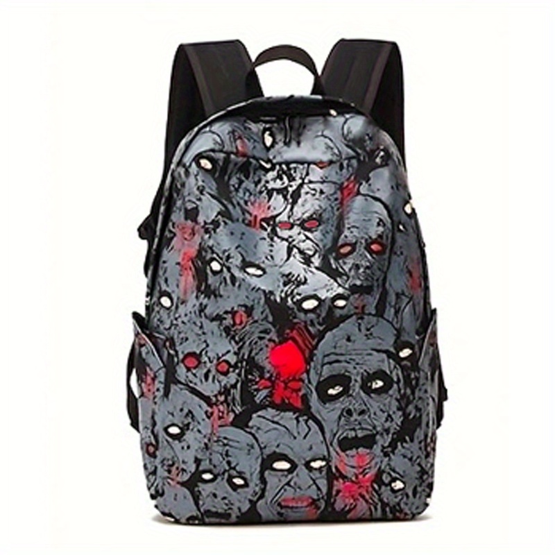 Ghost Skull Print Luminous Horror Night Computer Laptop Backpack Halloween Canvas School Bag for Carnival Mardi Gras_voghion.com