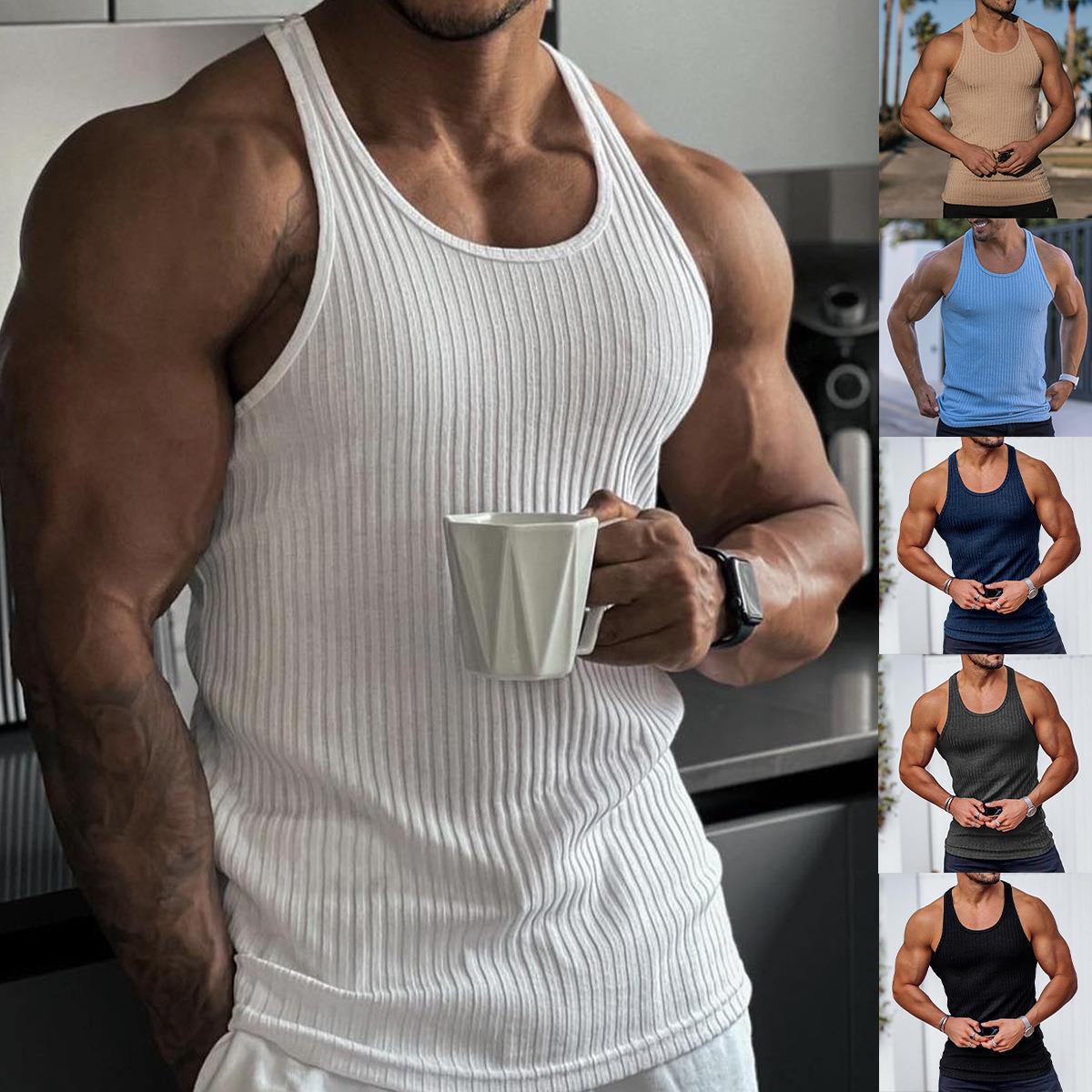 men's clothing new summer knitted solid color fitness sports slim fit vest men's clothing_voghion.com
