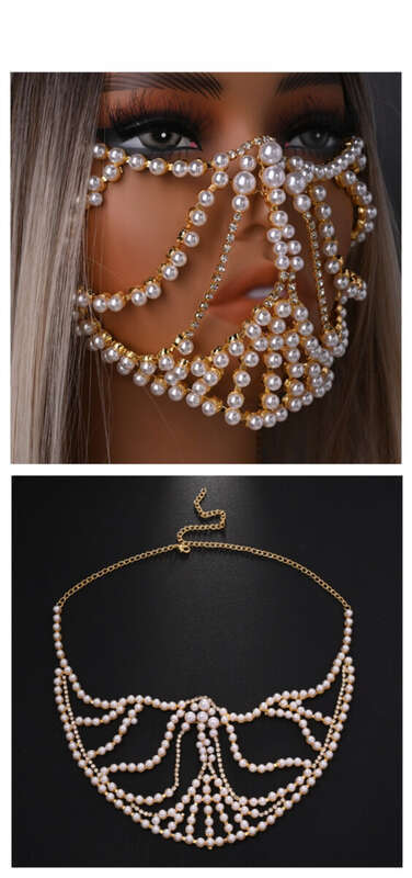 Neues Produkt Make-up Abend Perle Mode Übertreibung Musik Festival Party Diamant Maske_voghion.com