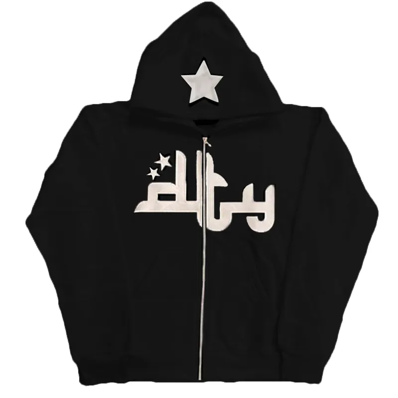 Felpe con cappuccio da uomo Felpe con cappuccio da uomo con lettere a stella stampate Haruku High Street Y2K Streetwear Hip Hop Gothic Zip Up Loose_voghion.com