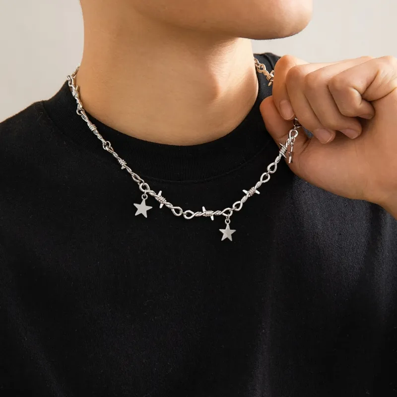 Star Pendant Thorn Chain Choker Necklace For Women & Girls_voghion.com