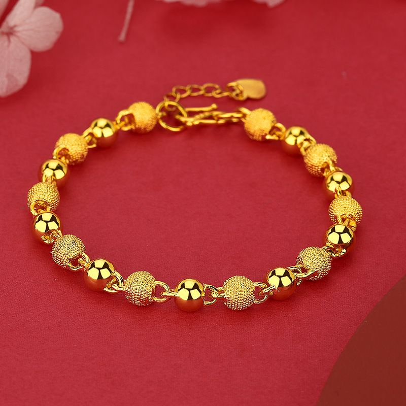 Vieam Sand Glossy Round Pattern Bracciale da donna in oro Semplice moda perline portafortuna stile etnico gioielli_voghion.com