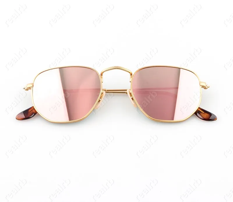 Occhiali da sole esagonali di alta qualità Uomo Donna Lenti in vetro piatte Occhiali da sole per uomo Donna con custodia in pelle_voghion.com