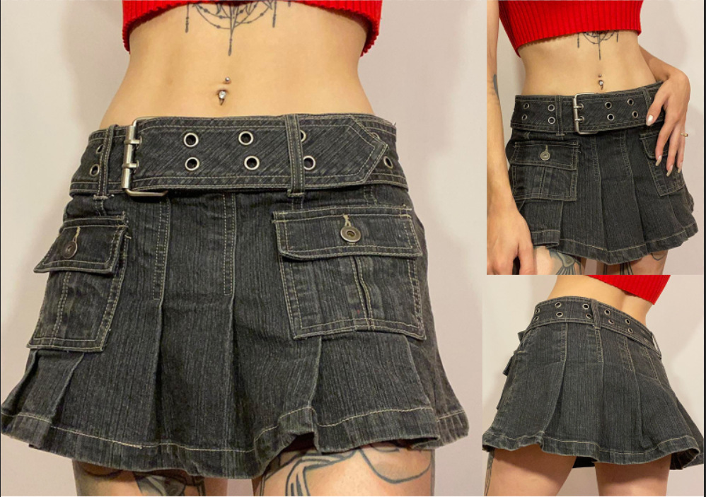 Neuer halblanger Damenrock, jugendlicher und sexy plissierter elastischer Jeansrock_voghion.com