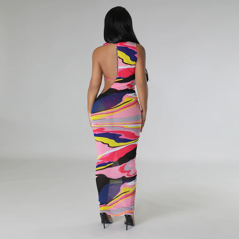 Women's Clothing  Printed irregular mesh dress_voghion.com