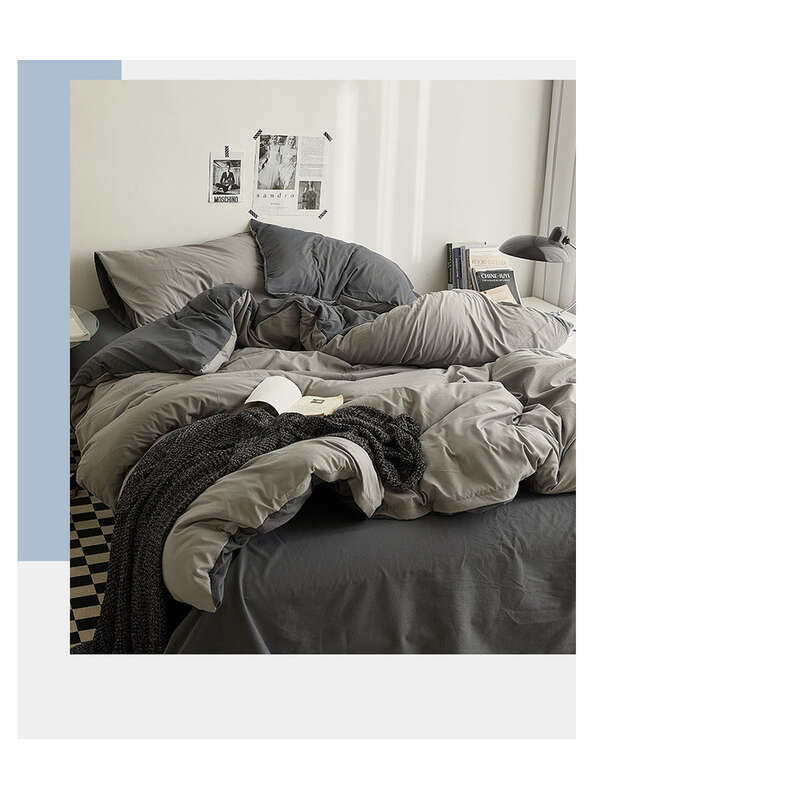 Solid Color Four Washed Cotton Duvet Cover, Bed Sheet, Skin-friendly Matte, Student Dormitory 3 Piece Set_voghion.com