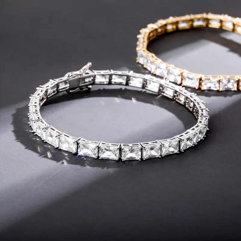 Cadenas de 6 mm con circonita cúbica brillante, cadena baguette, collar, pulsera, diamante cuadrado, joyería de oro de Hip Hop, bisutería, collar_voghion.com