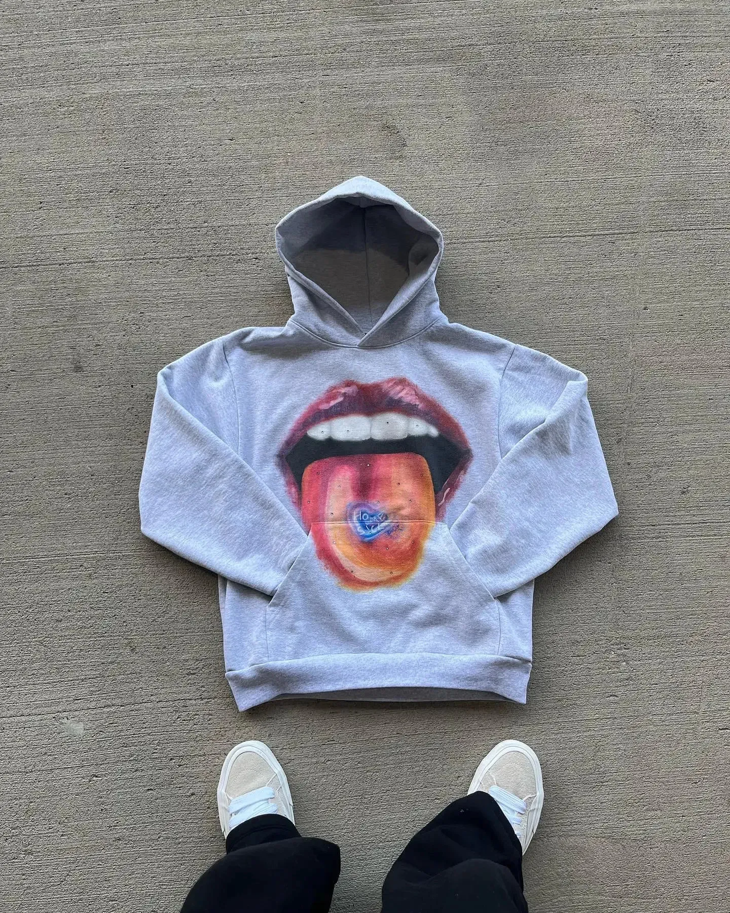 Amerikaanse Retro Tongue Printing Hooded Pure Cotton Sweatshirt Heren en Dames Losse Top streetwear haikyuu Y2K kleding_voghion.com