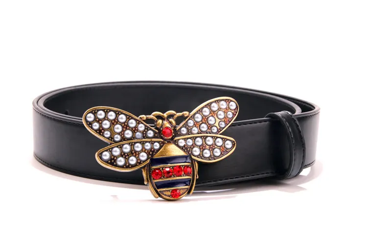 2018 Hot black designer for men bee pattern male chastity belts fashion mens leather belt wholesale free shipping_voghion.com