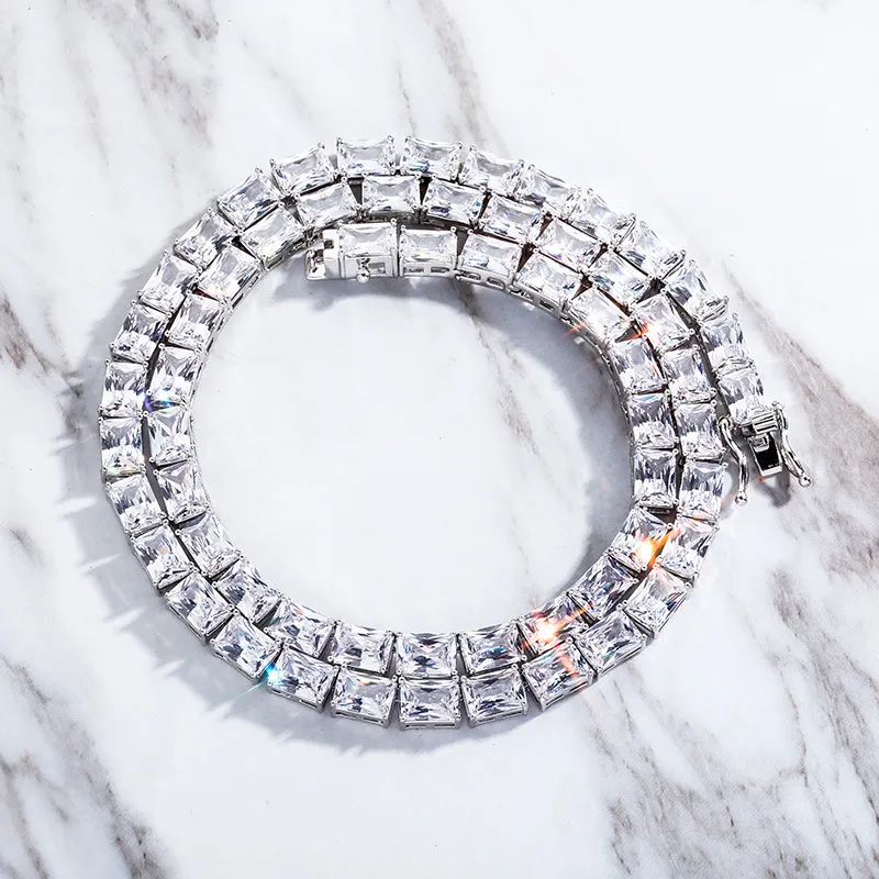 Cadenas de 6 mm con circonita cúbica brillante, cadena baguette, collar, pulsera, diamante cuadrado, joyería de oro de Hip Hop, bisutería, collar_voghion.com