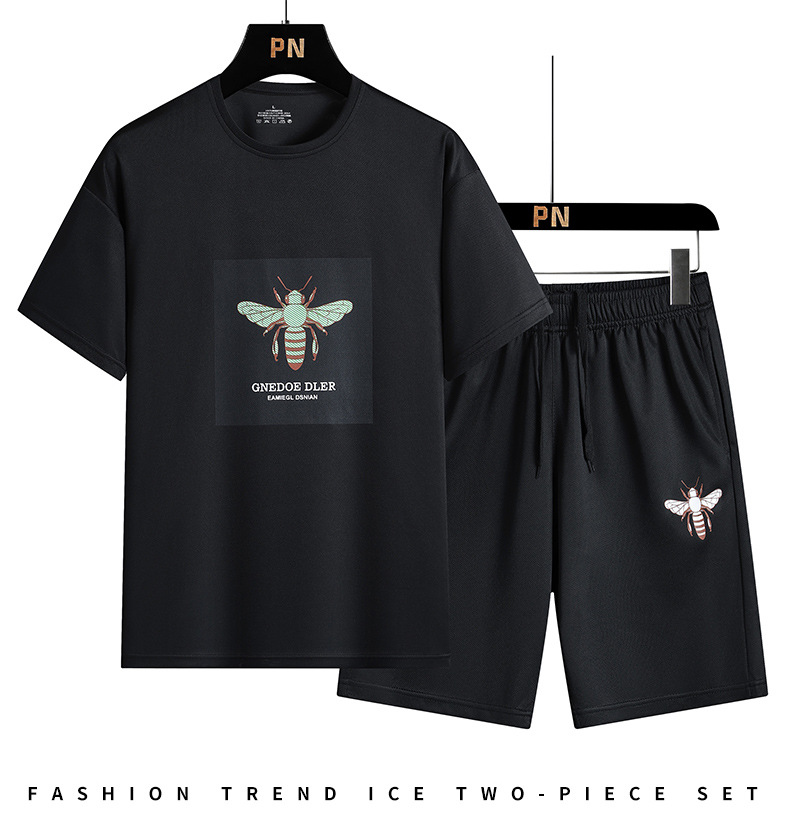 Sporta kostīms vīriešiem 2024. gada vasaras modes zīmola īsās piedurknes šorti ātri žūstoši T-krekls plāns apaļš kakla izgriezums puspiedurkņu T-krekls_voghion.com