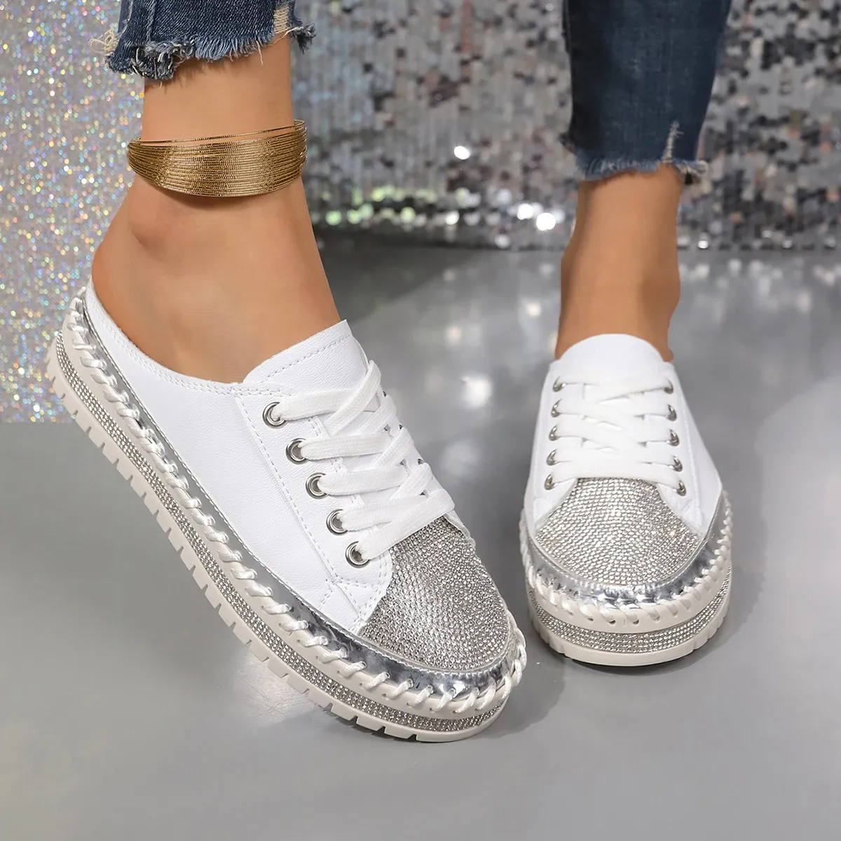 trend Woman Crystal Half Slippers For Women Flat Platform Comfortable Elegant Shoes Bg Women's Sandals 1b46 Platm_voghion.com