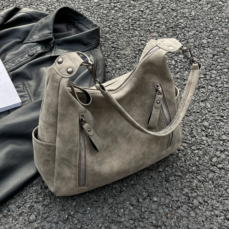 Borsa a tracolla singola da donna con tracolla obliqua di design Borse di grande capacità Hobo retrò in pelle PU opaca_voghion.com