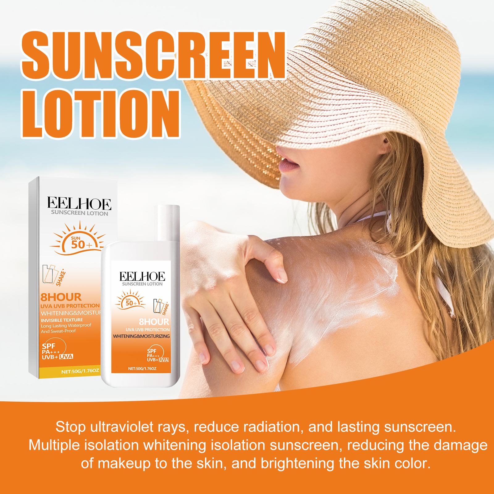 EELHOE Sunscreen Lotion, Outdoor Body UV Isolation Skin Protection Hydrating Refreshing Not Greasy_voghion.com