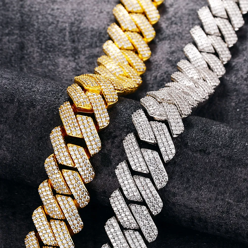 Luster Jewelry 20mm trendy sterling sier gold plated necklace moissanite cuban link for men_voghion.com