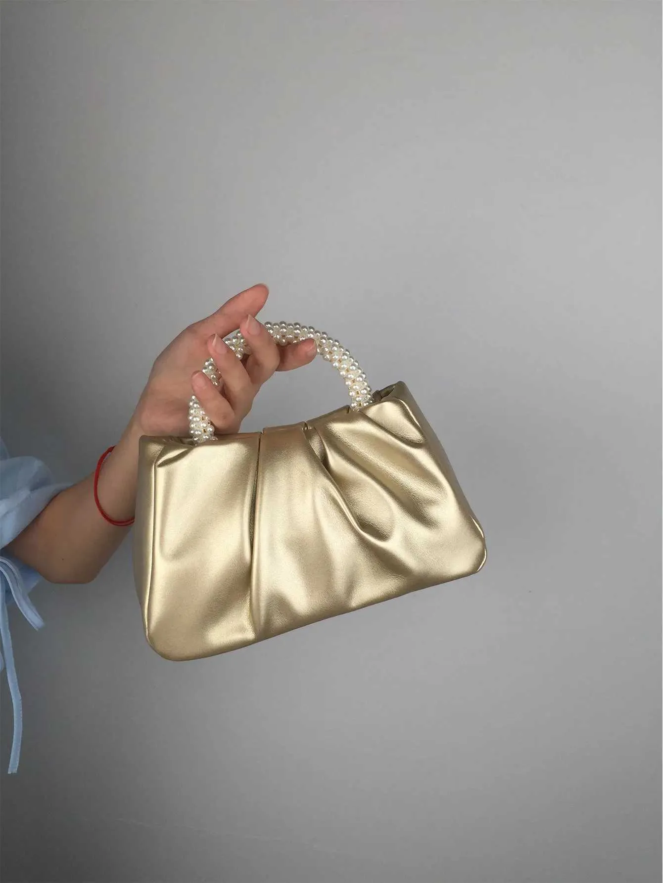 Borsa clutch con manico di perle borsa a spalla quadrata donna_voghion.com