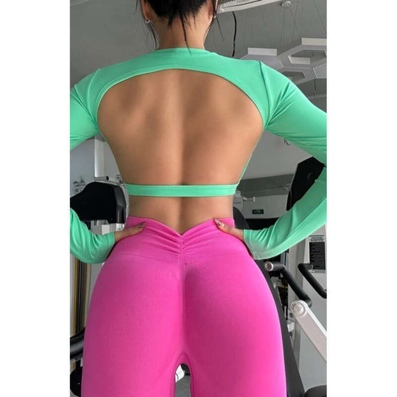 【2645 Mensen Collectie】 Lange Sexy Hete Meid Met Borstkussen, Rugloze Yogakleding, Fitnesstraining, Trendy Lange_voghion.com