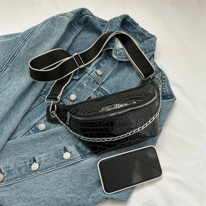 Vintage-Muster PU-Ledertaschen für Frauen Kette Gürteltaschen weibliche Hüfttasche Damen Umhängetasche Brusttasche 240729_voghion.com