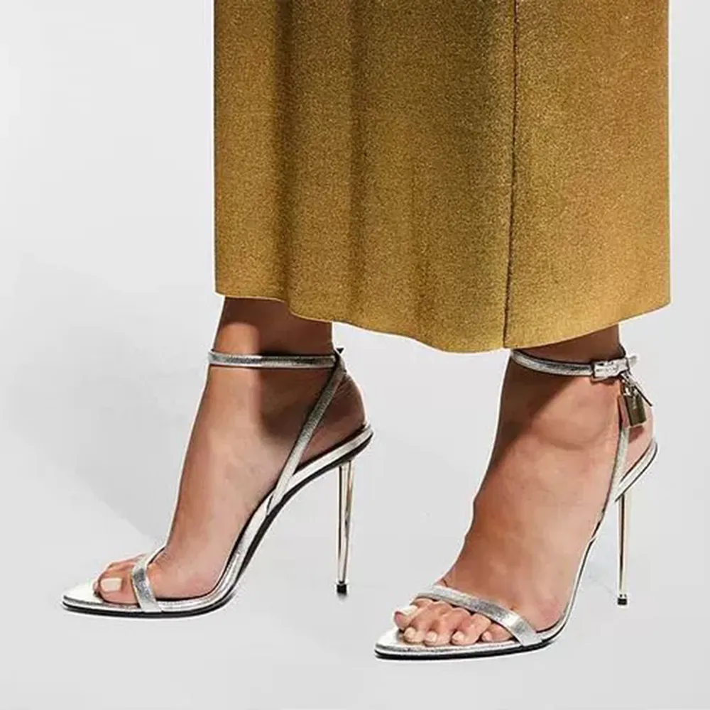 Nejnovější módní sandály na jehlovém podpatku 10,5 cm Dámské značkové vysoké podpatky, letní sandály, kotníkové šaty, shoefactory_voghion.com