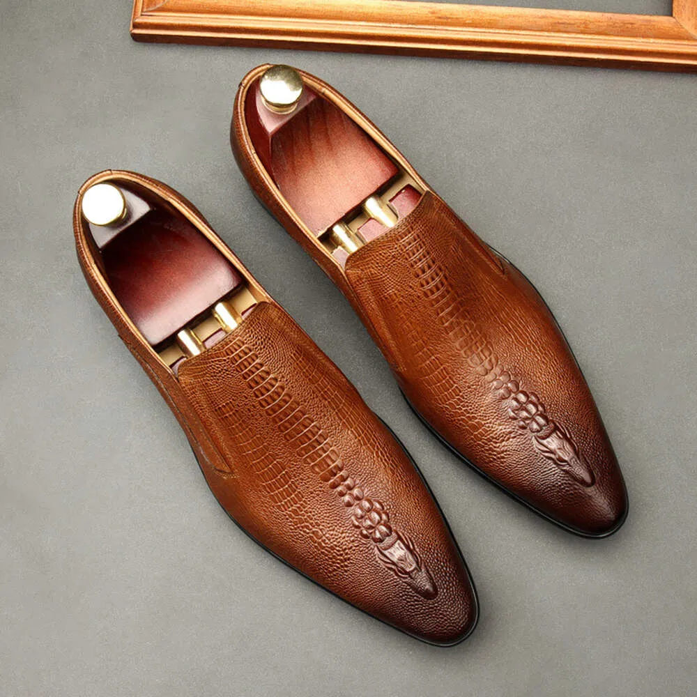 Breathable Leather Shoes For Men Patterned Crocodile Business_voghion.com