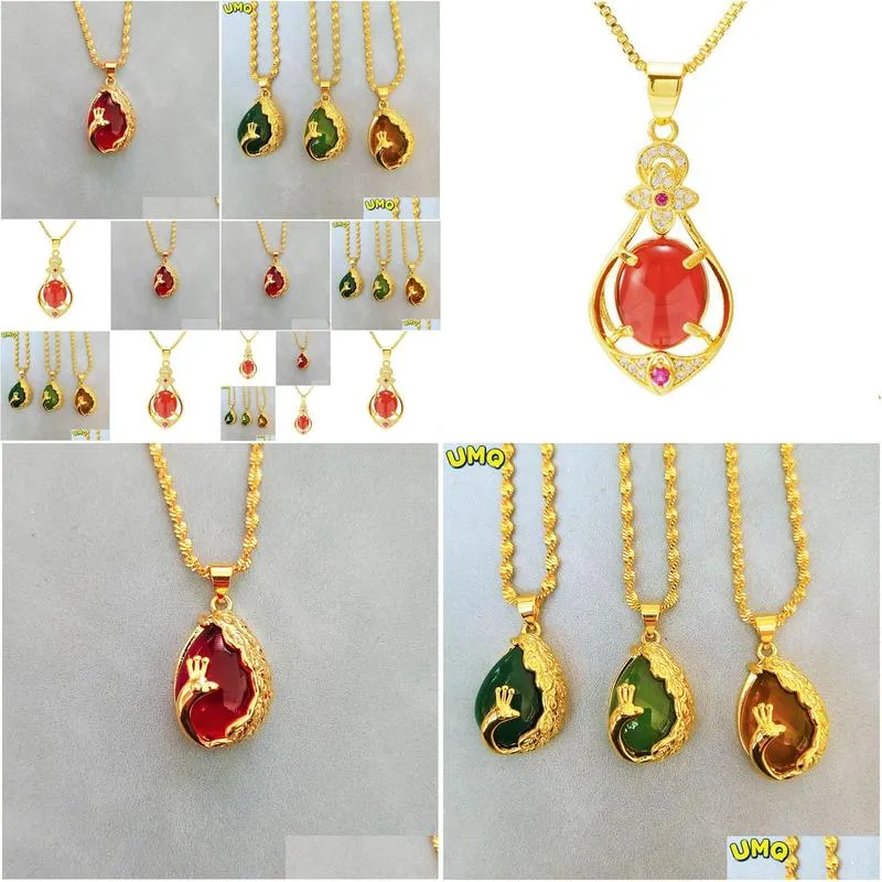 Vergulde ketting met rode edelsteen hanger voor dames elegant_voghion.com