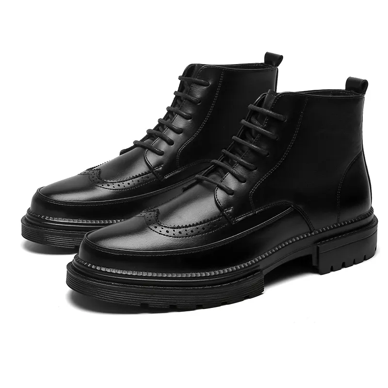 Britischer Stil Plateau Arbeitsschuhe Brogue Herren Stiefel Größe 38-44 2024_voghion.com