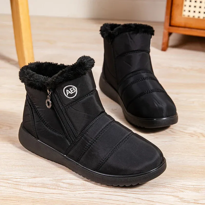 Womens snow lightweight zipper shoes plush warm medium high plus size Botas unprinted womens boots 241024_voghion.com