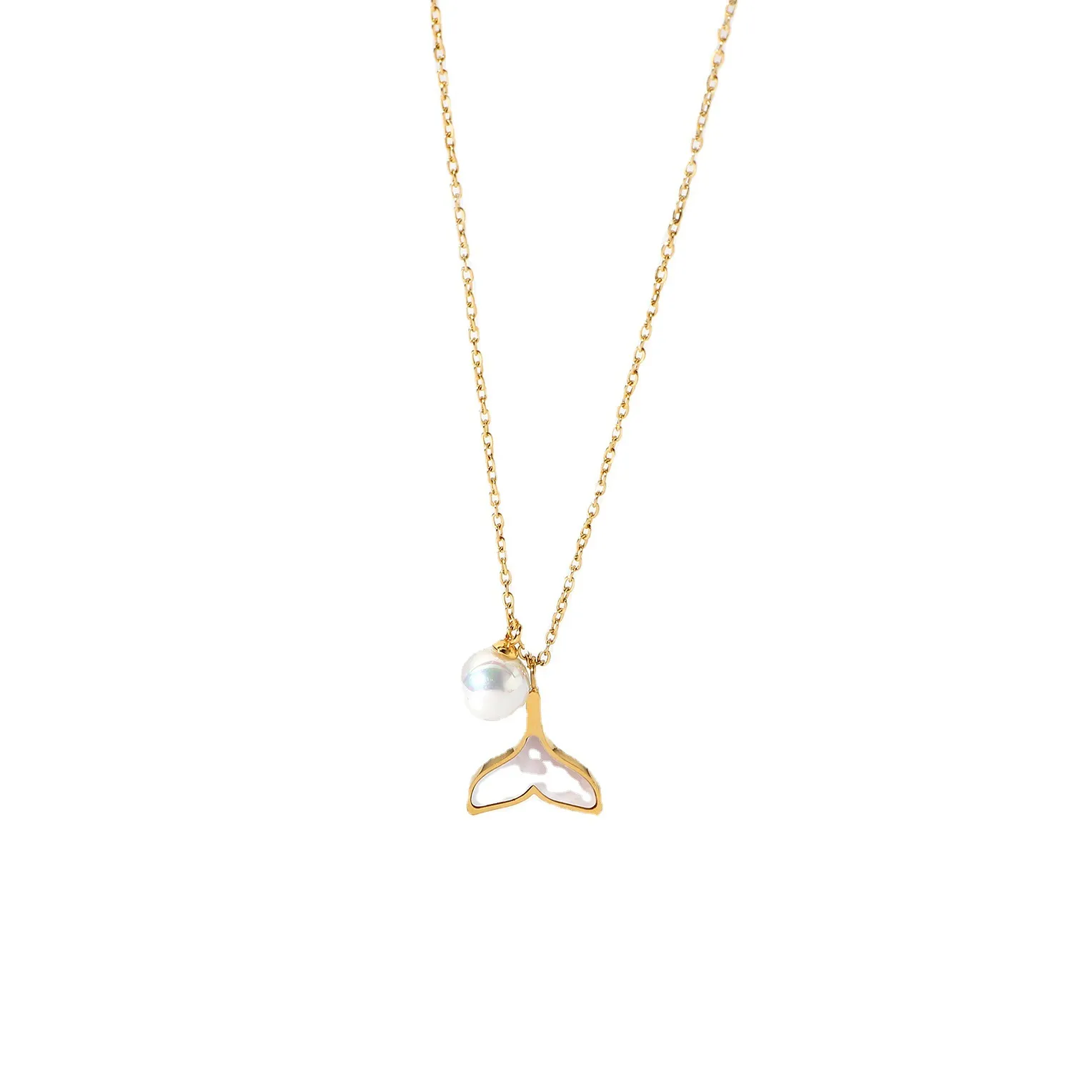 Designer-Halskette mit Meerjungfrau-Perlenanhänger aus 14 Karat Gold für Damen_voghion.com