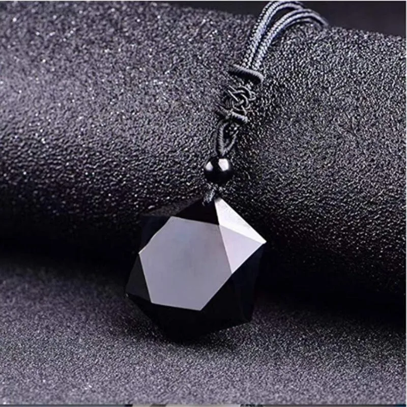 Ripats Kaelakeed Obsidiaan Energy Stone Kuue otsaga tähe kaelakee Meeste ja Naiste kampsun kett Ehted_voghion.com