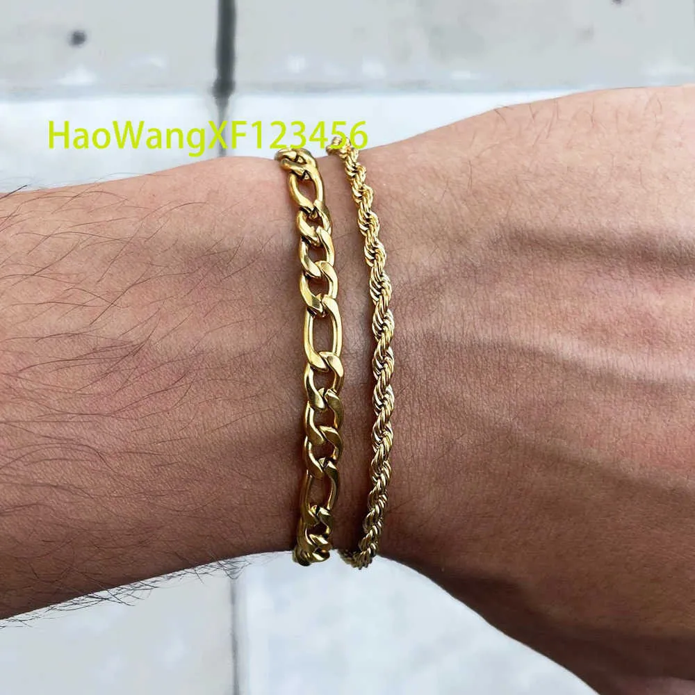 Real Gold Plated 5mm Cuban Link 3mm Rope Bracelet Unique Thin Micro Figaro Wheat Chain Stainless Steel Streetwear_voghion.com