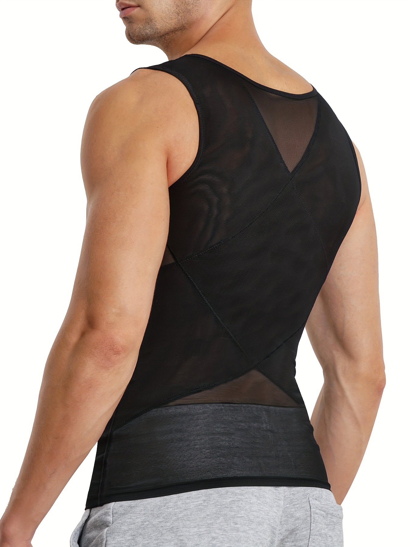 Herrenbekleidung Herrenweste Mesh atmungsaktiv Taillenformung Rücken und Bauch Fitnesstraining Körperformungsweste elastische Strumpfhose_voghion.com