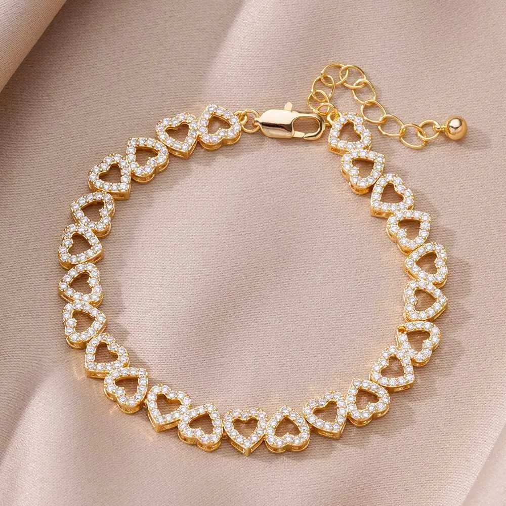 Bangle Zircon Bracelets Women Stainless Steel Gold Color Heart Charm Bracelet Wedding Jewelry Gift For Friends_voghion.com