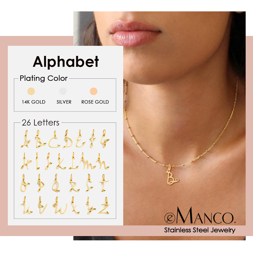 eManco Cross-Border European And American -Plated Trendy Necklace 26 English Letter Pendant Stainless Steel Jewelry