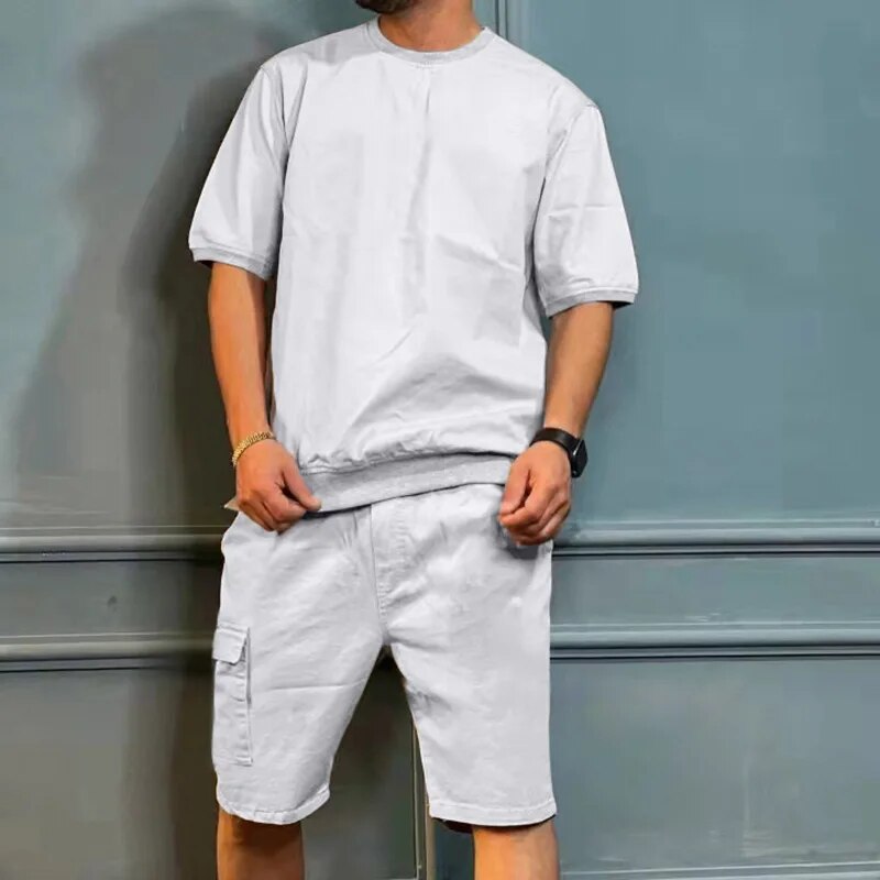 2024 New Summer Men's Sports Multi-Bag Pants Trendy Casual Short-Sleeved Shorts Personalized Suit_voghion.com