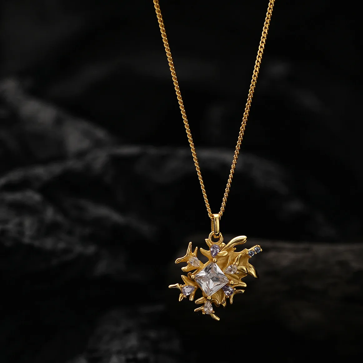 Catene Gioventù di vigore Solido argento CZ accento irregolare fiocco di neve collana pendente Y1S2N1054_voghion.com