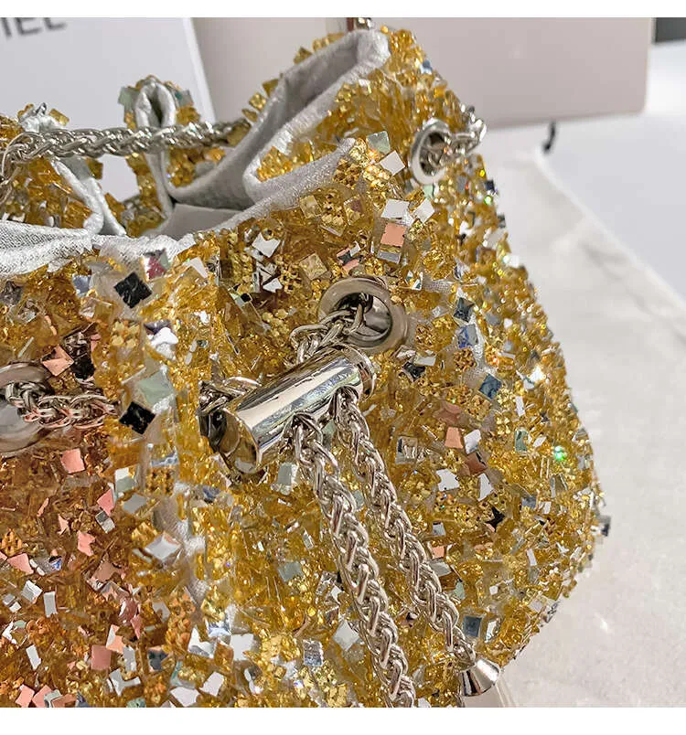 Metall Handheld Damen Handtasche Glitter glänzende Pailletten Abend Kupplung Hochzeit Party Eimer Geldbörse Schulter Messenger Bag_voghion.com