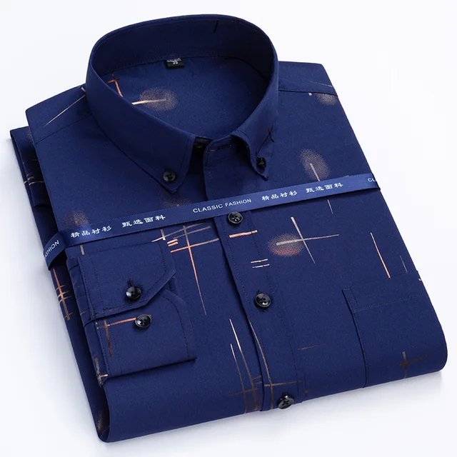 Men's Dress Shirts Spring Autumn Latest Hot Sale Non-iron Anti-wrinkle Business Casual Print Thin Plaid Slim Fit chemise homme_voghion.com