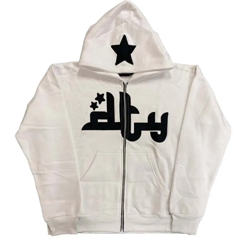 Felpe con cappuccio da uomo Felpe con cappuccio da uomo con lettere a stella stampate Haruku High Street Y2K Streetwear Hip Hop Gothic Zip Up Loose_voghion.com