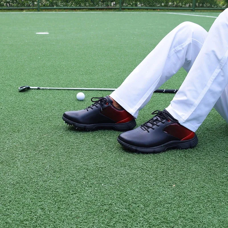 Professionelle wasserdichte Spikes Sneakers Schwarz Weiß Herren Trainer Große Größe Golfschuhe für Männer_voghion.com
