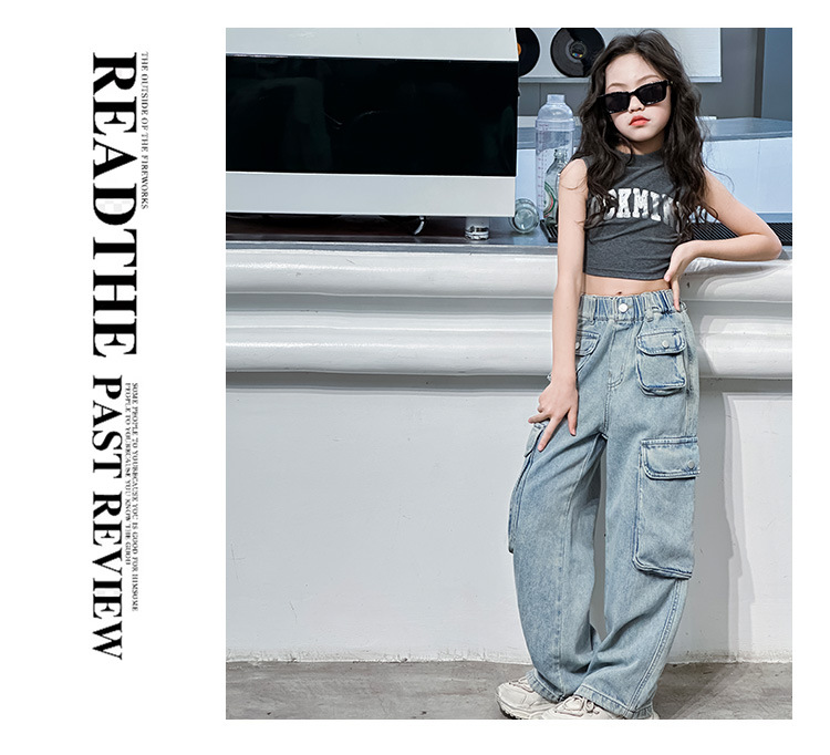 Jeans à grande poche pour filles, salopette ample pour garçons et filles, pantalons pour enfants_voghion.com