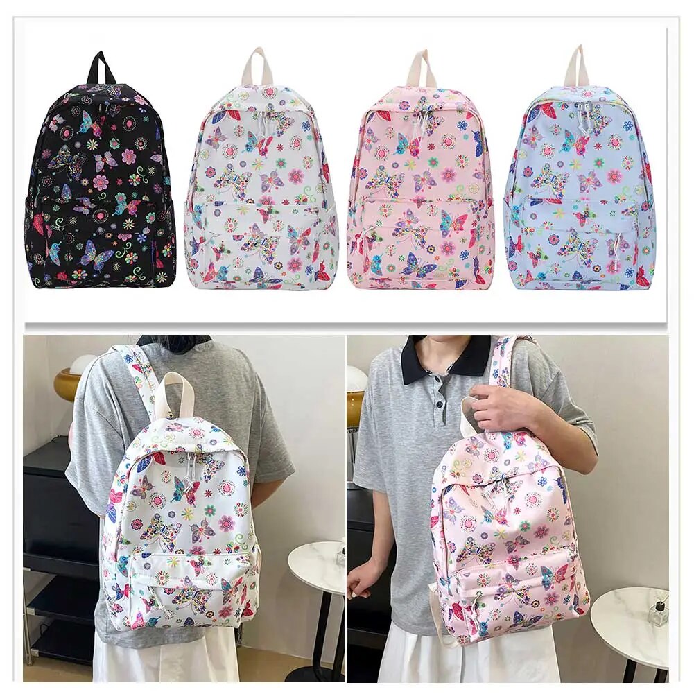School for Girls Teens Women Laptop Knapsack Cute Butterfly Floral Backpack Nylon Large Student Book Bags 2023_voghion.com