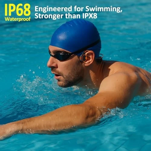 Cuffie da nuoto a conduzione ossea - IP68 impermeabili, auricolari aperti, Bluetooth, arancioni_voghion.com