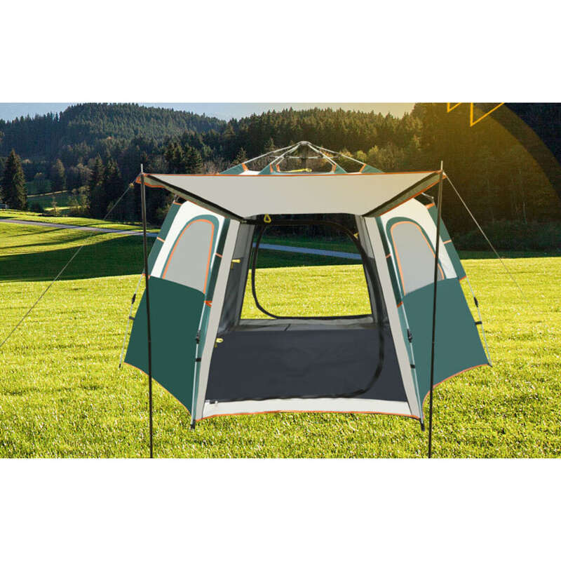 Cort de camping portabil complet automat pentru exterior, hexagonal pliabil, lipici argintiu gros, protecție solară, camping respirabil_voghion.com