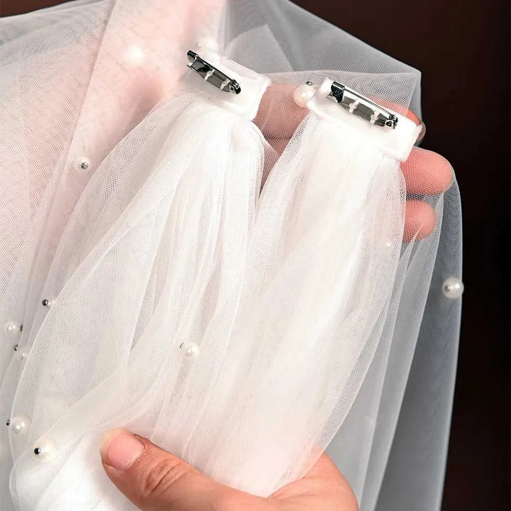 Bijoux de cheveux Cape de mariée pour femme Ailes de mariée Perles Voile de mariage perlé Manches amovibles Épaules Couverture Châle Mariée_voghion.com