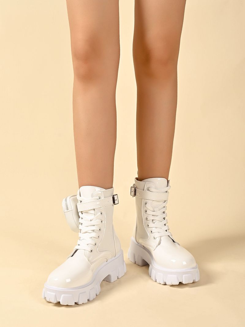 2024 neue modische Übergrößen-Kurzstiefel mit dicker Sohle für Damen, Modetasche im britischen Stil, Gürtelschnalle, Martin-Stiefel für Damen_voghion.com