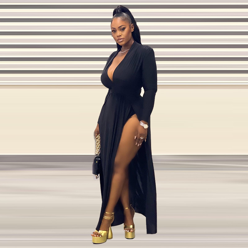 Robe de soirée patchwork sexy à col en V, robe de grande taille_voghion.com