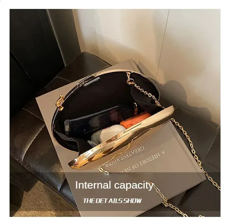 Akryl skallformet clutch gull sier kvinner kveldsfestveske søt skinnende metall skulder crossbody vesker liten veske_voghion.com
