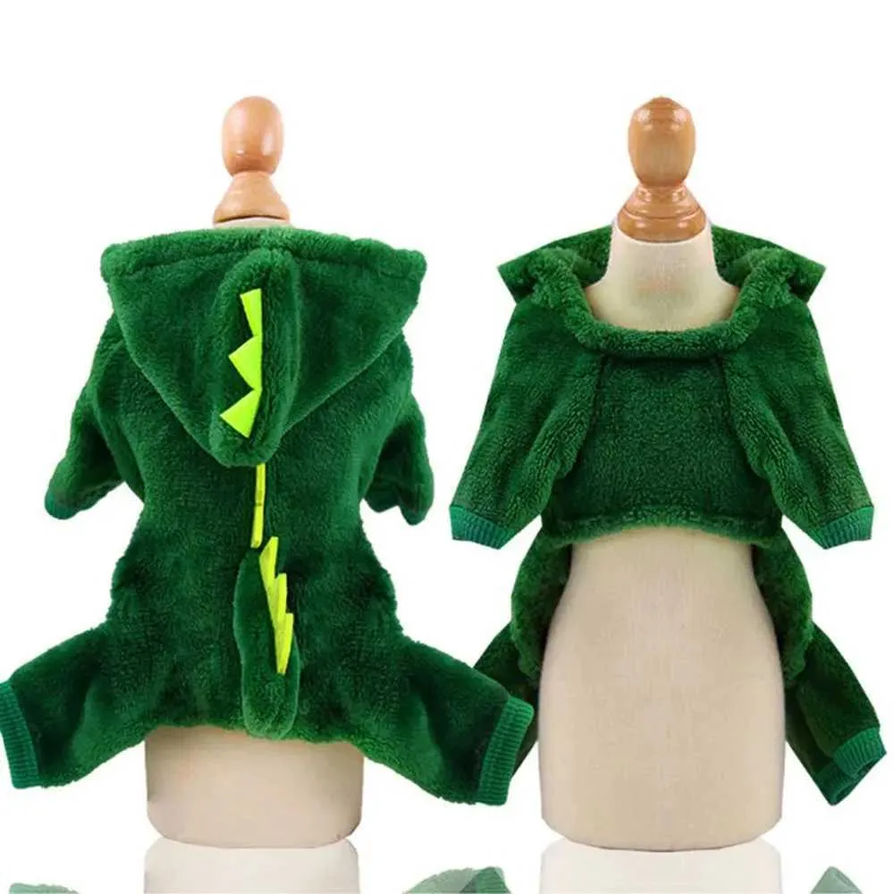Felpe con cappuccio di dinosauro di Halloween Giacca calda per cani di piccola taglia Costume di Natale per gatti Vestiti per animali domestici per cuccioli Gattino Verde_voghion.com
